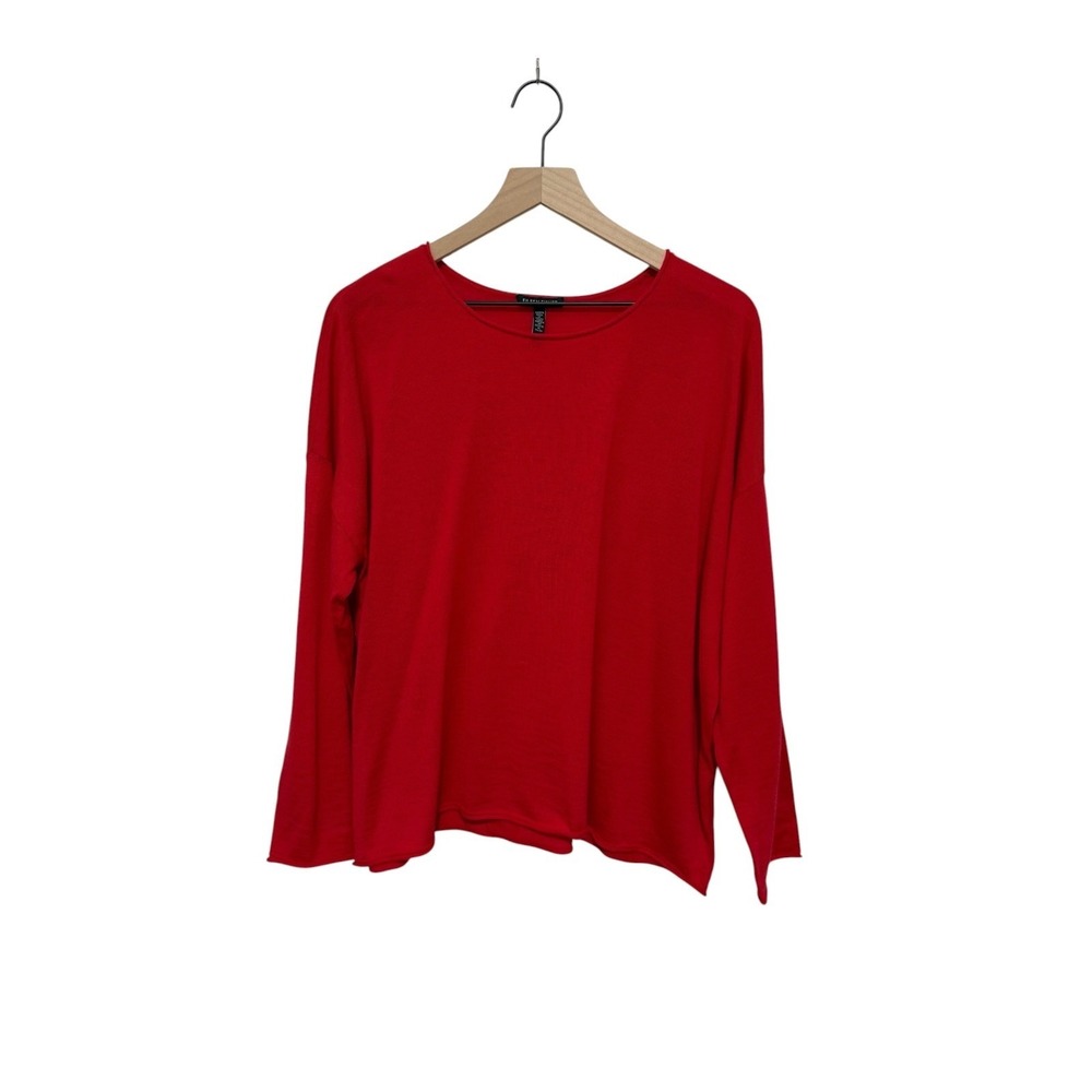 Eileen Fisher Red Extra Fine Merino Wool‎ Boxy Knit Sweater Top Womens  L - Picture 3 of 8